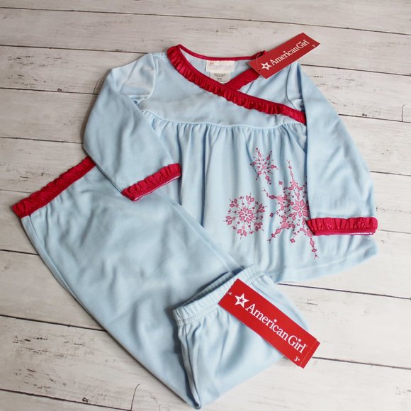 American Girl's Winter 2 Piece Pajama Set Size 3T Blue Pink Snowflakes - Picture 3 of 3